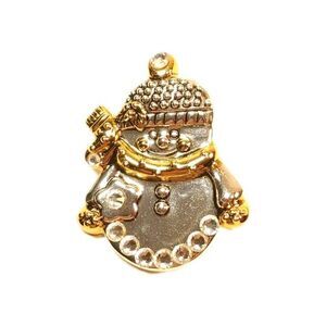 Best Snowman With Scarf Hat Star Two Tone Pendant Brooch W/ Rhinestone Accents